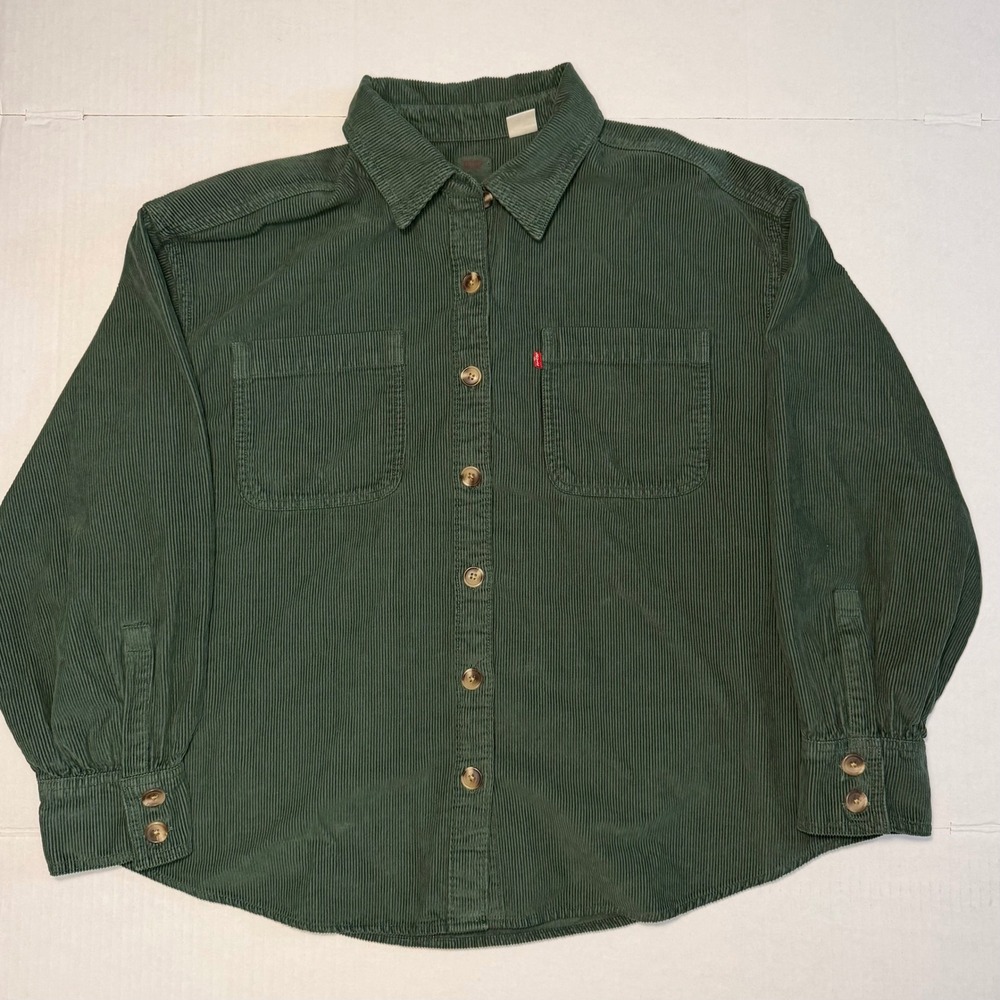 Levi Strauss Mens XL Forest Green Corduroy Button Down Shirt Long Sleeve Relaxed